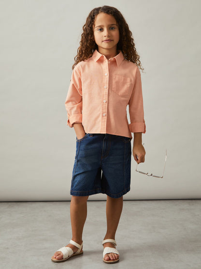 4-9 yrs Linen Roll-Cuff Shirt in Peach Children & Baby | Reiss