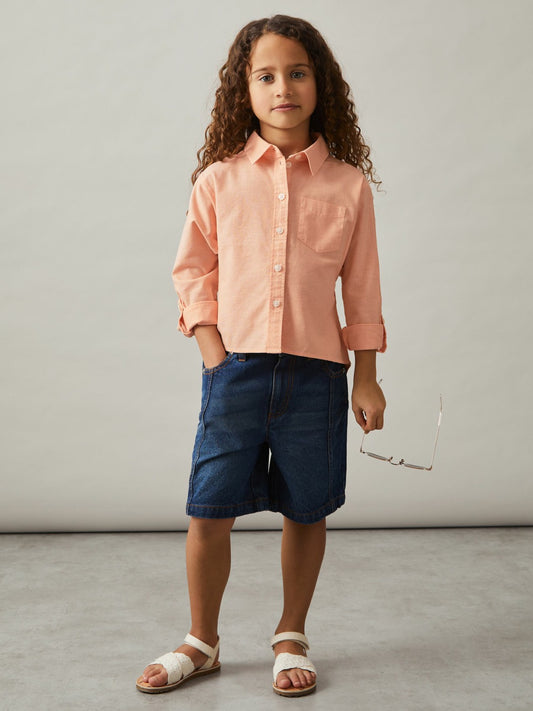 4-9 yrs Linen Roll-Cuff Shirt in Peach Children & Baby | Reiss