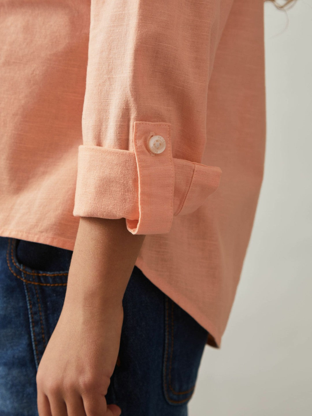 4-9 yrs Linen Roll-Cuff Shirt in Peach Children & Baby | Reiss