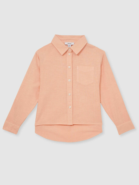 13-14 yrs Linen Roll-Cuff Shirt in Peach Children & Baby | Reiss