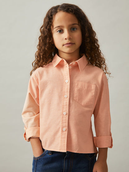 13-14 yrs Linen Roll-Cuff Shirt in Peach Children & Baby | Reiss
