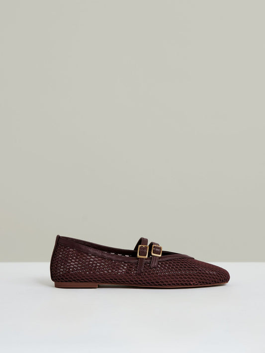 Mesh Double-Strap Ballet Flats in Oxblood Women | Reiss