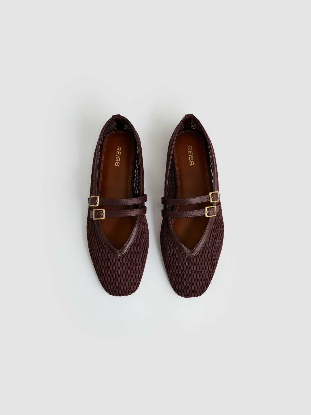 Mesh Double-Strap Ballet Flats in Oxblood Women | Reiss