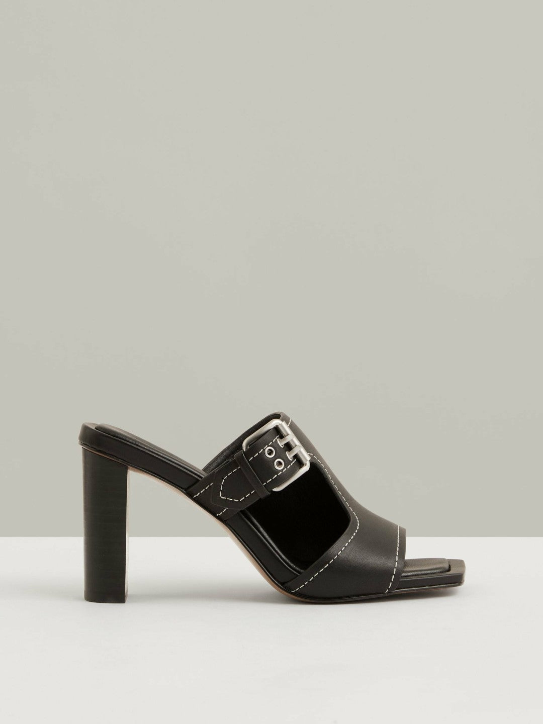 Leather Buckle Block-Heel Sandals in Black Women | Reiss