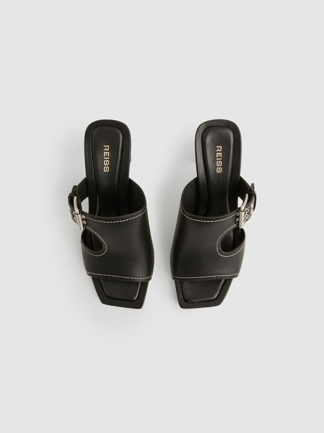 Leather Buckle Block-Heel Sandals in Black Women | Reiss