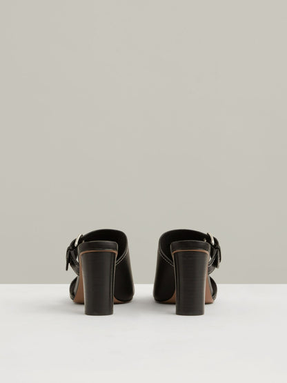 Leather Buckle Block-Heel Sandals in Black Women | Reiss