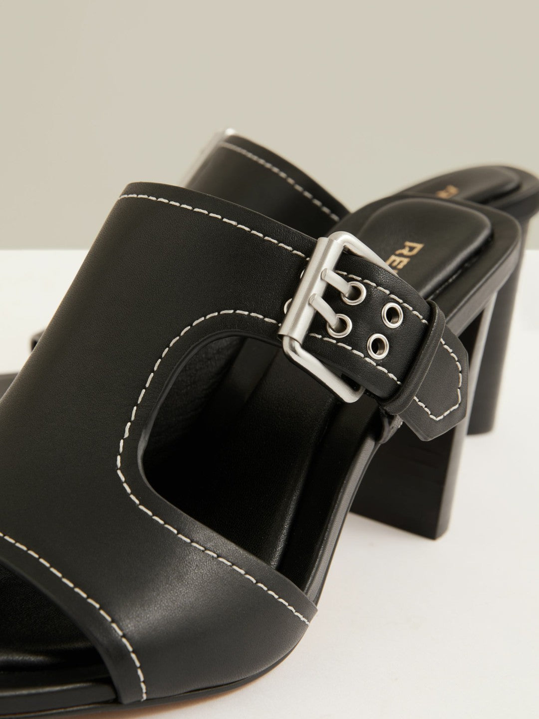 Leather Buckle Block-Heel Sandals in Black Women | Reiss