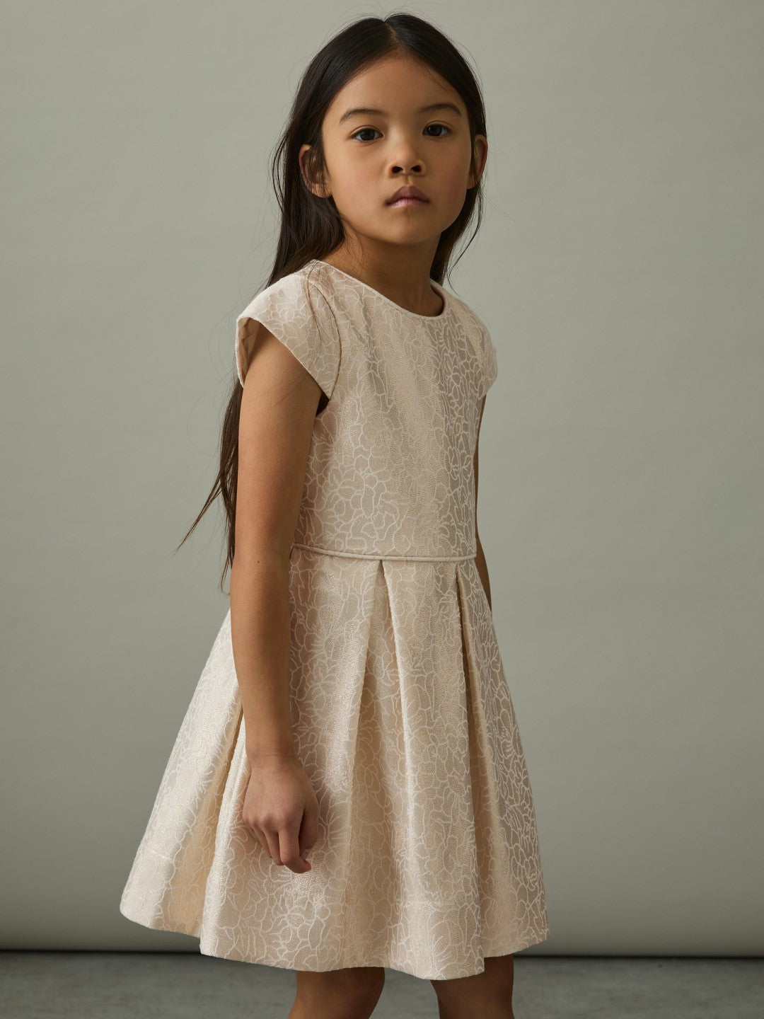 4-9 yrs Brocade Cap-Sleeve Pleated Dress in Ivory Children & Baby | Reiss