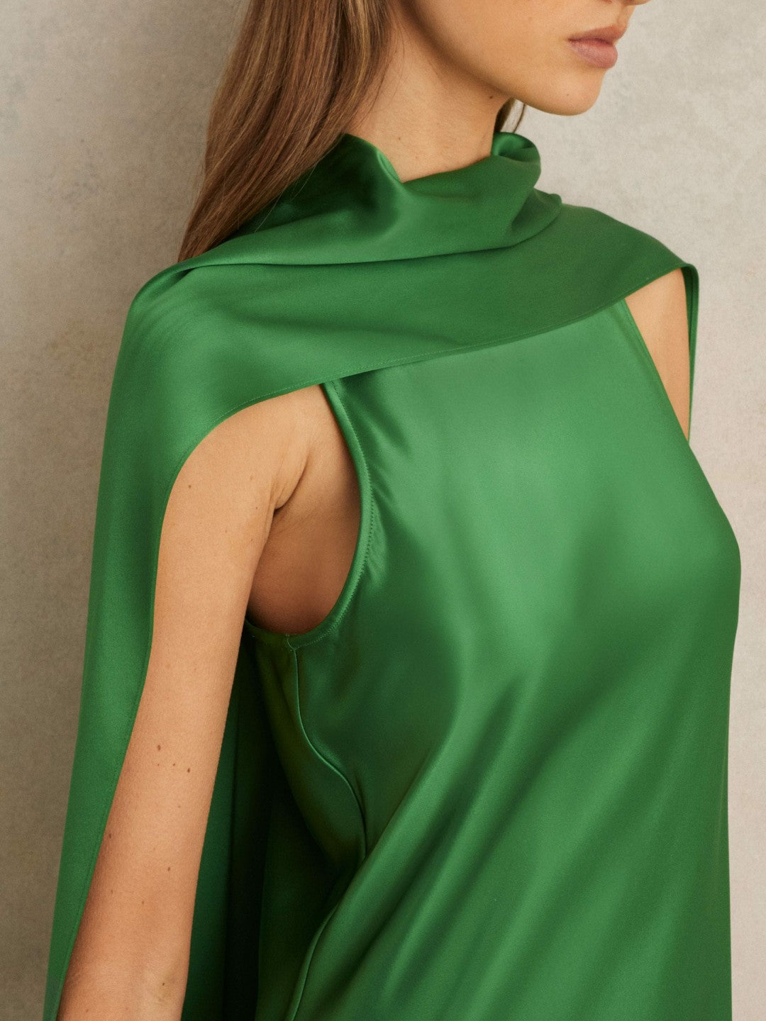 Petite Satin Cape Maxi Dress in Green Women | Reiss