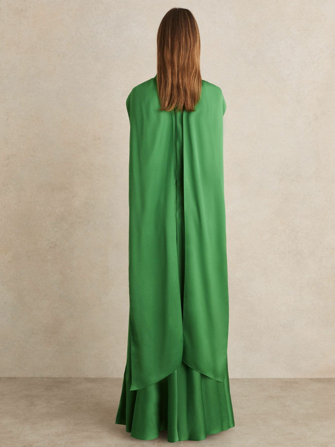 Petite Satin Cape Maxi Dress in Green Women | Reiss