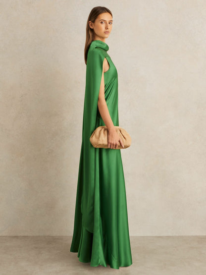 Petite Satin Cape Maxi Dress in Green Women | Reiss