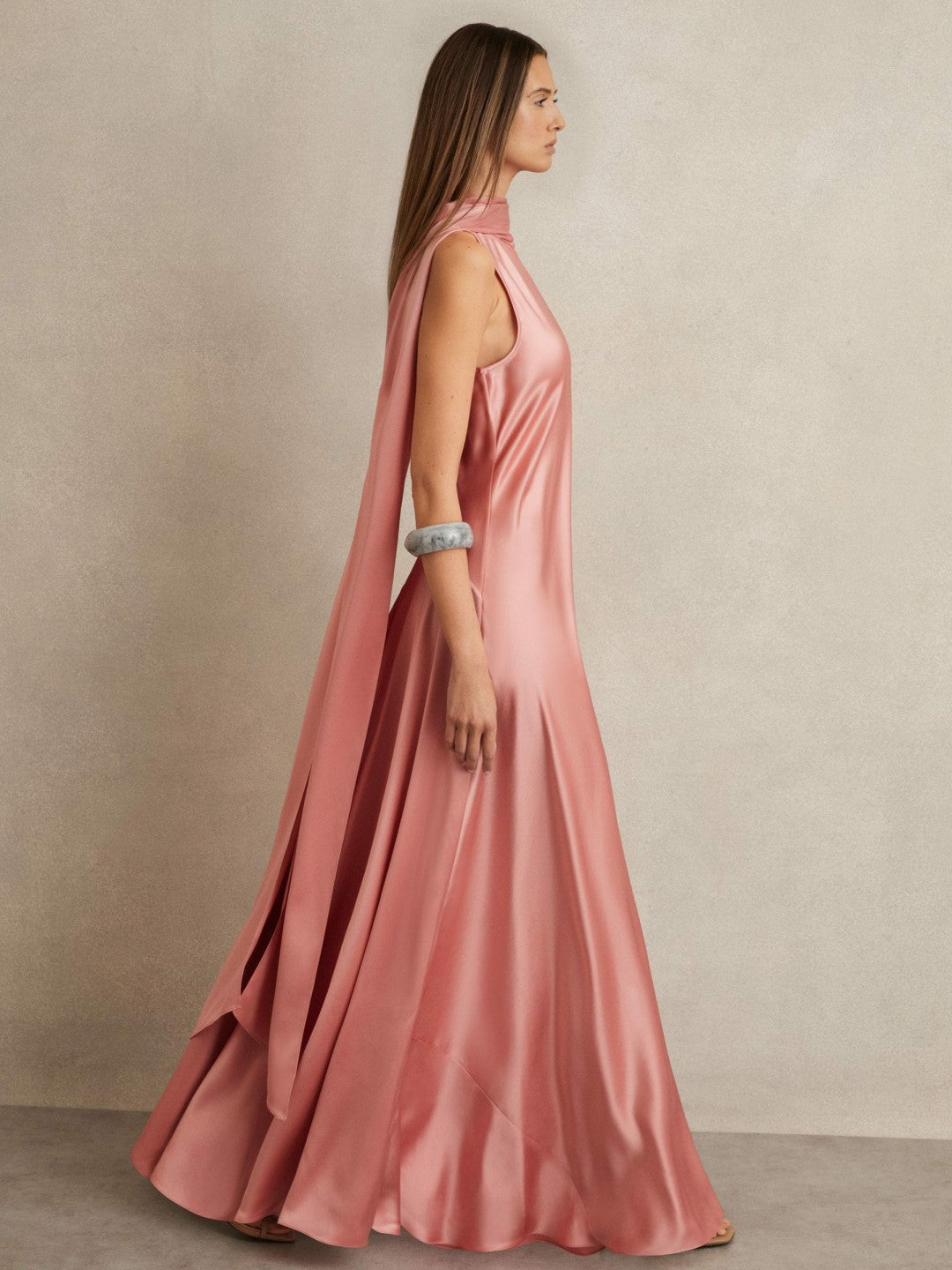Petite Satin Cape Maxi Dress in Pink Women | Reiss