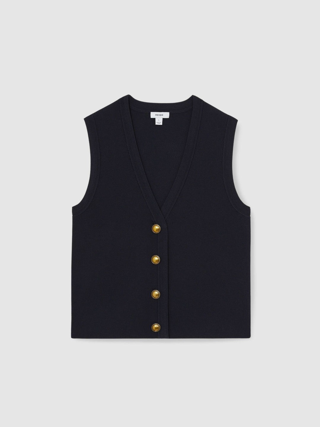 Knitted Button Through Vest in Navy Women | Reiss