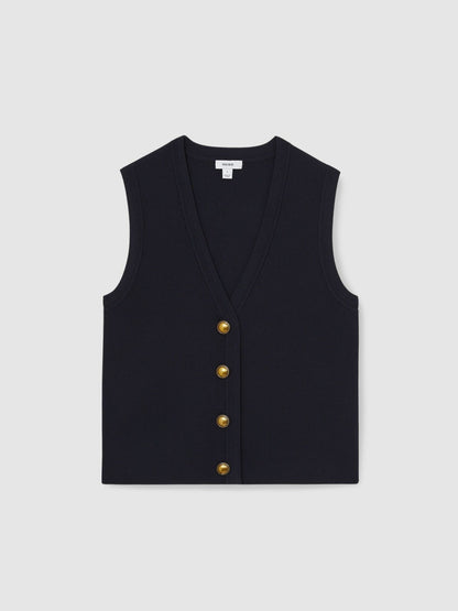 Knitted Button Through Vest in Navy Women | Reiss