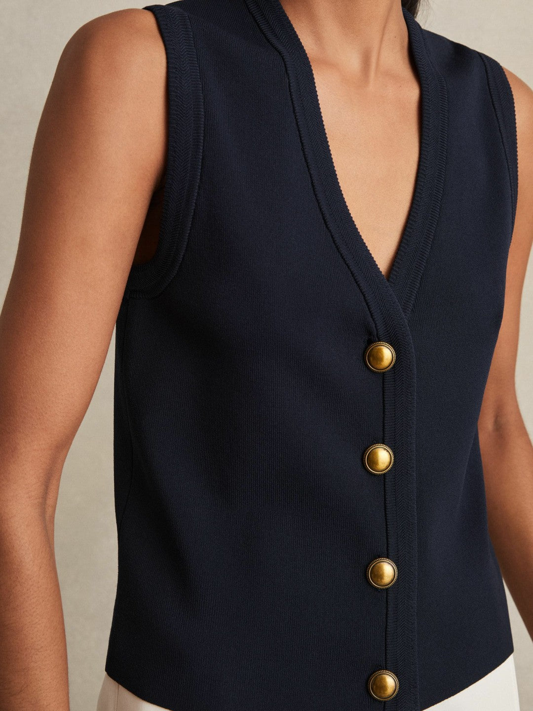 Knitted Button Through Vest in Navy Women | Reiss