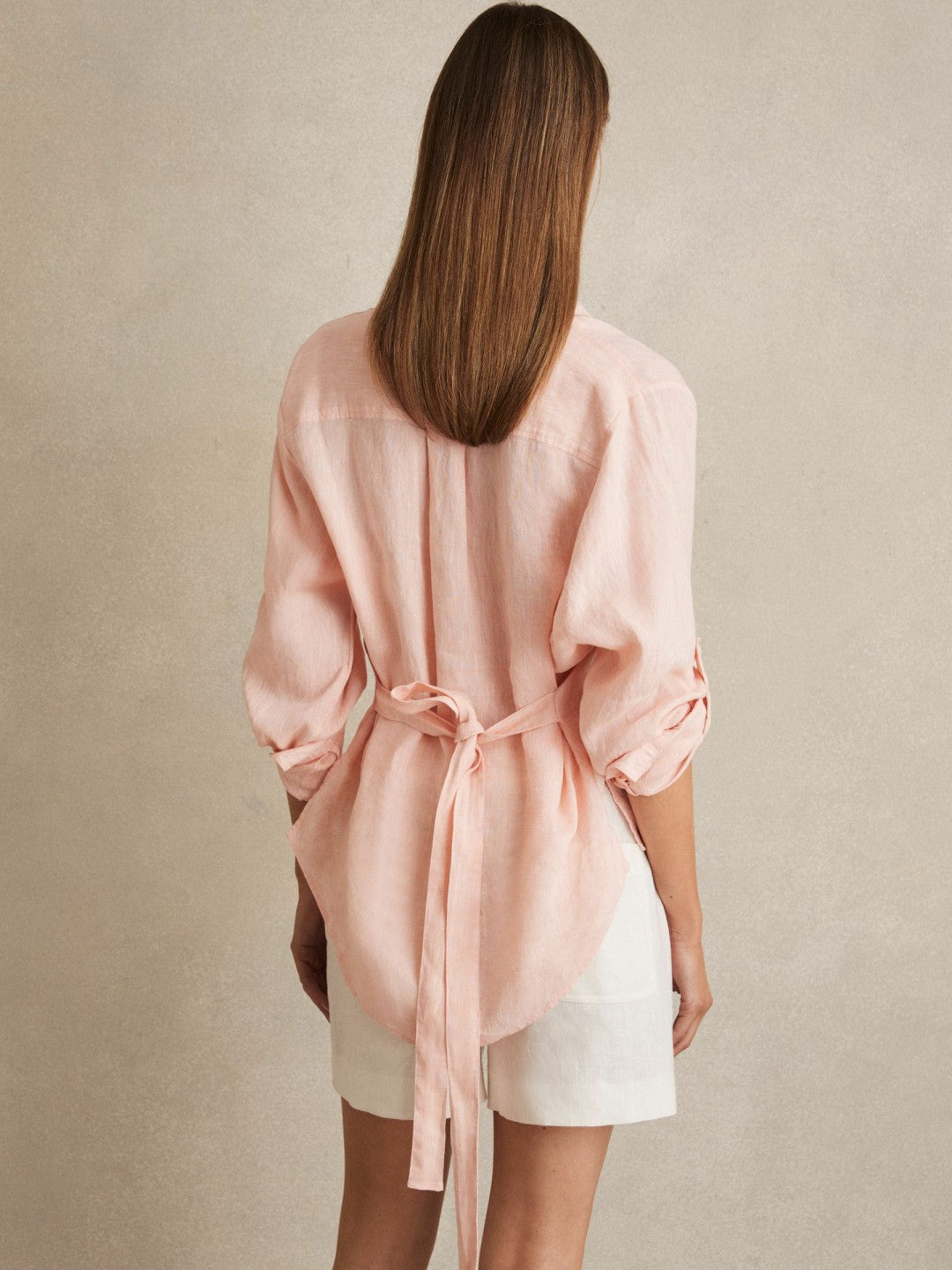 Linen Tie-Back Shirt in Pale Pink Women | Reiss