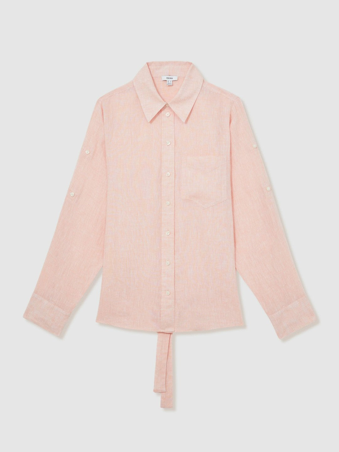 Linen Tie-Back Shirt in Pale Pink Women | Reiss