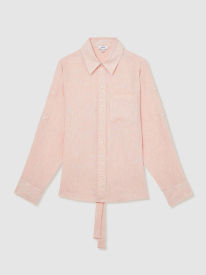 Linen Tie-Back Shirt in Pale Pink Women | Reiss