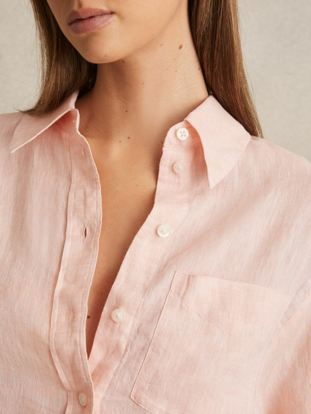 Linen Tie-Back Shirt in Pale Pink Women | Reiss