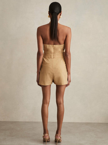 Lyocell Cotton Halter Skort Playsuit in Camel Women | Reiss