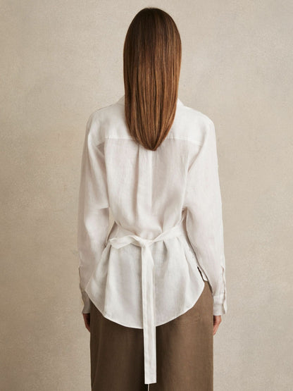 Linen Tie-Back Shirt in White Women | Reiss