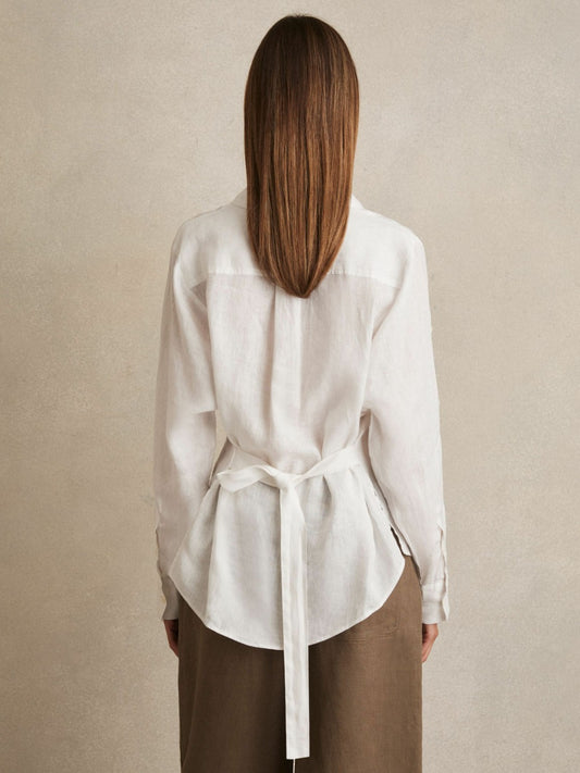 Linen Tie-Back Shirt in White Women | Reiss