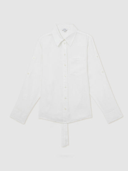 Linen Tie-Back Shirt in White Women | Reiss