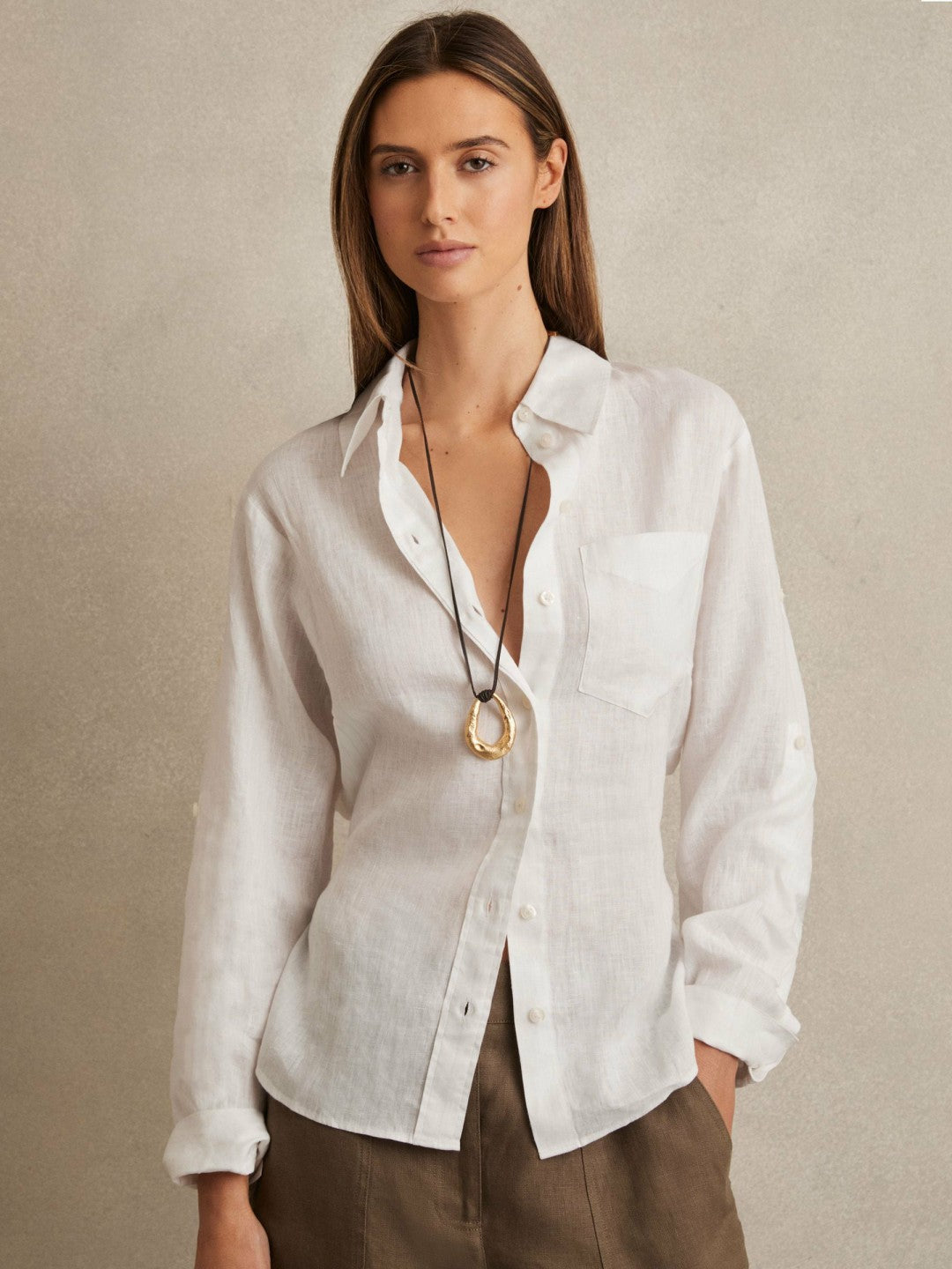 Linen Tie-Back Shirt in White Women | Reiss