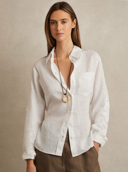 Linen Tie-Back Shirt in White Women | Reiss