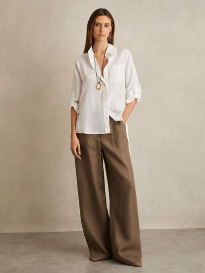 Linen Tie-Back Shirt in White Women | Reiss