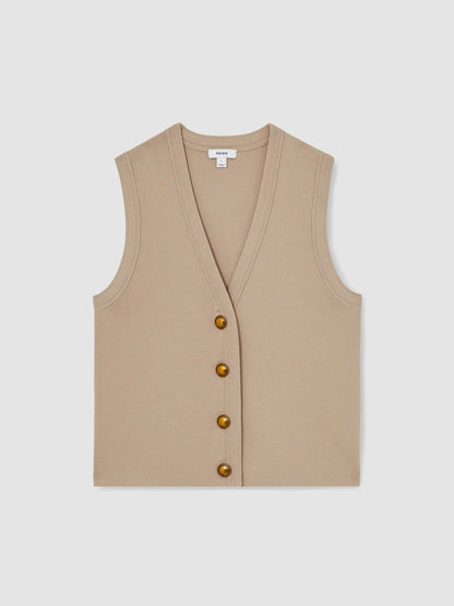 Knitted Button Through Vest in Neutral Women | Reiss