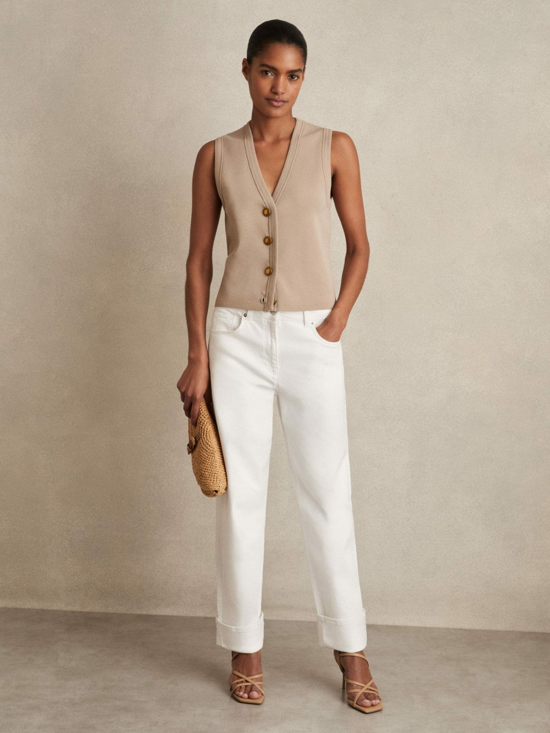Knitted Button Through Vest in Neutral Women | Reiss