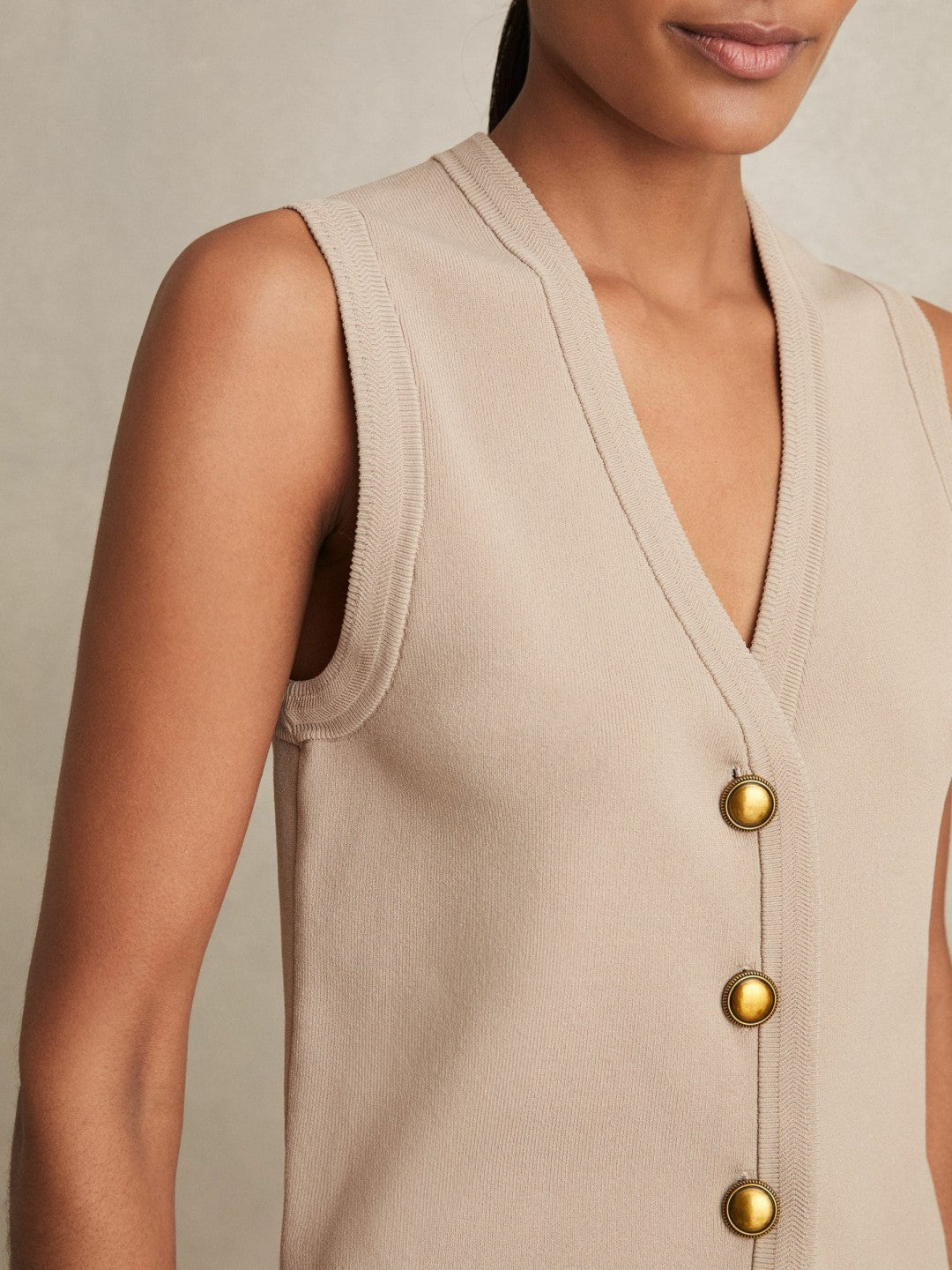 Knitted Button Through Vest in Neutral Women | Reiss