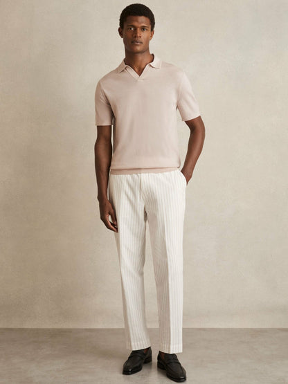 Merino Wool Open Collar Polo Shirt in Beige Men | Reiss