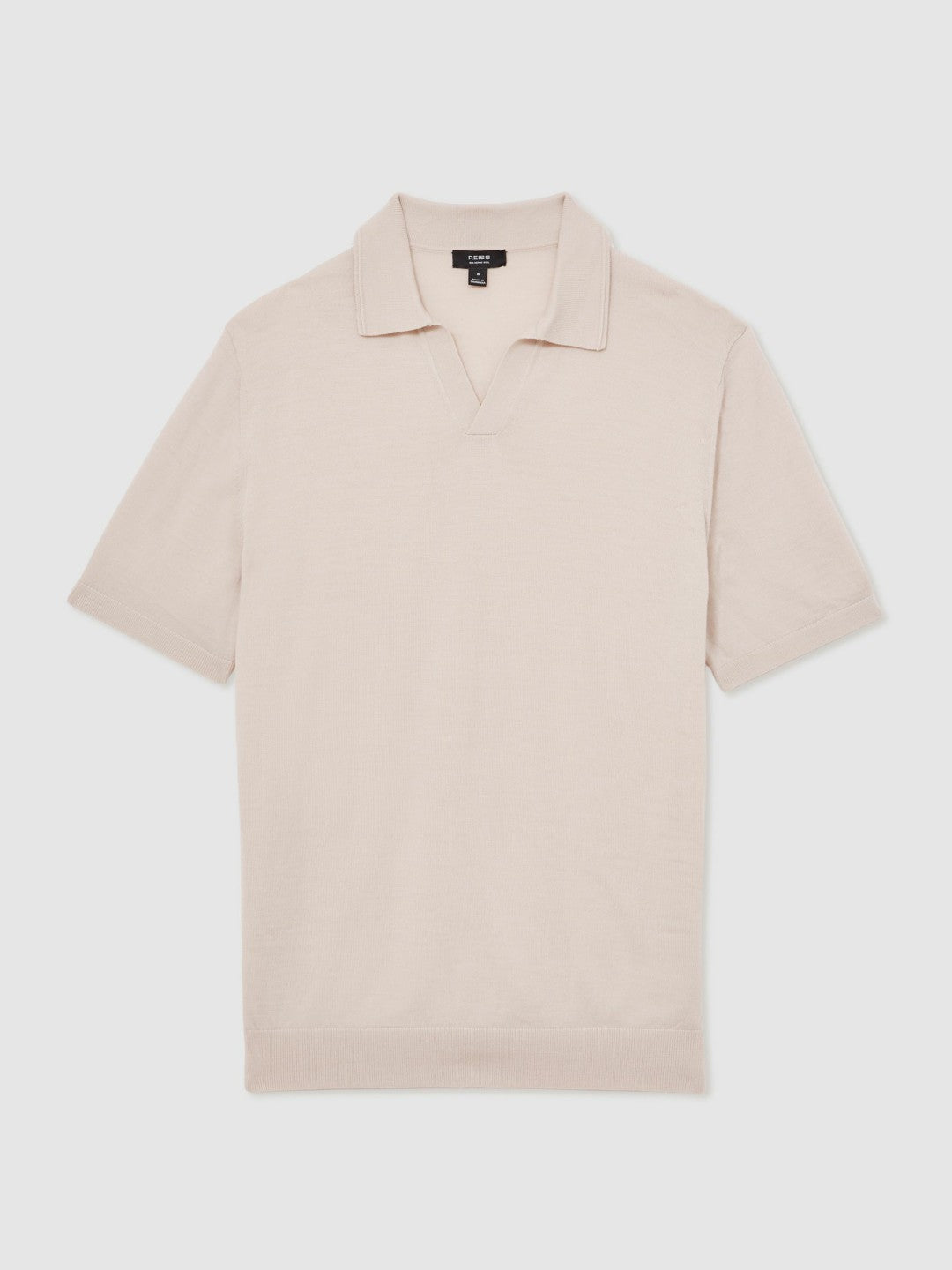 Merino Wool Open Collar Polo Shirt in Beige Men | Reiss