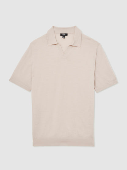 Merino Wool Open Collar Polo Shirt in Beige Men | Reiss