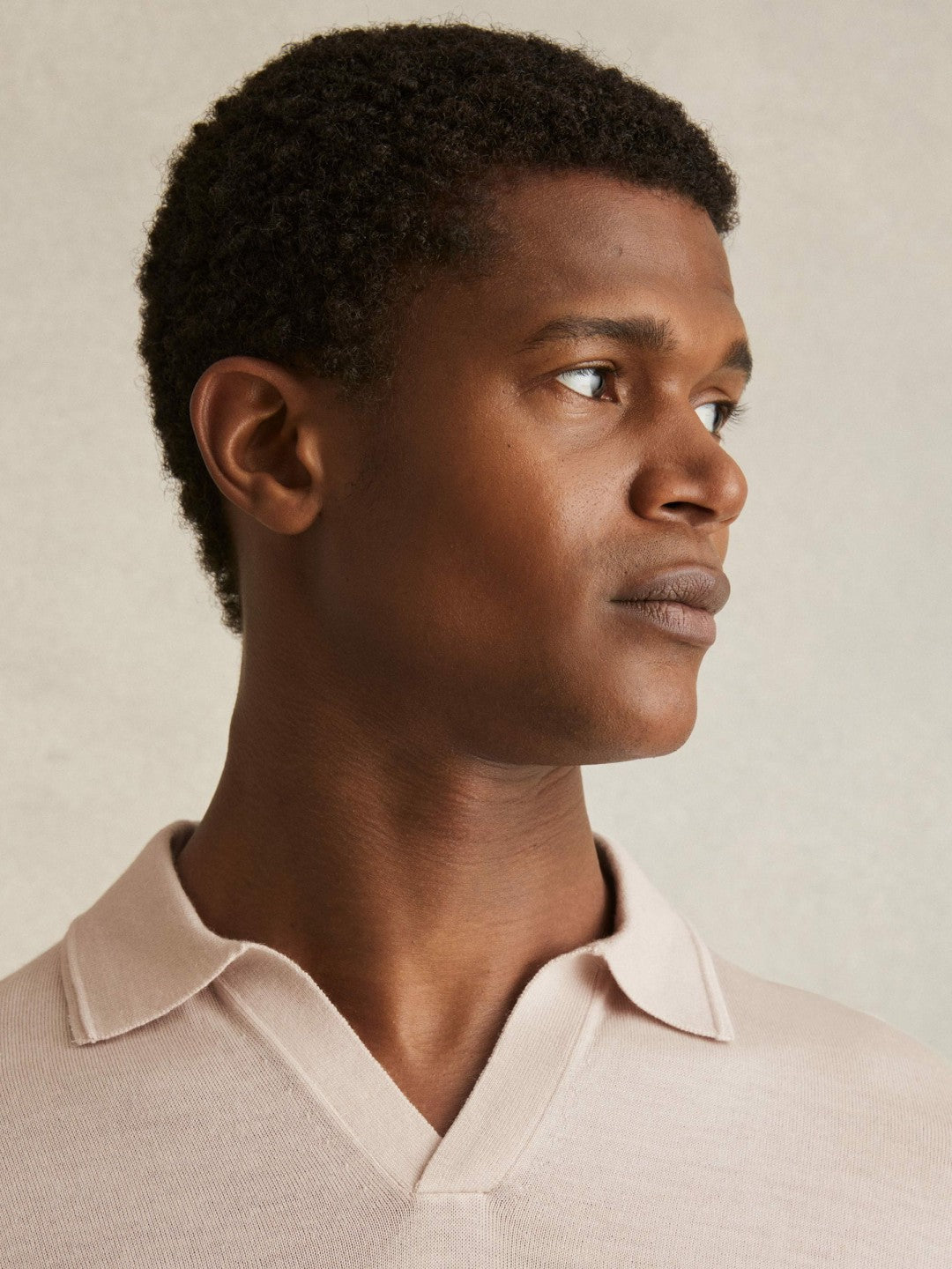 Merino Wool Open Collar Polo Shirt in Beige Men | Reiss