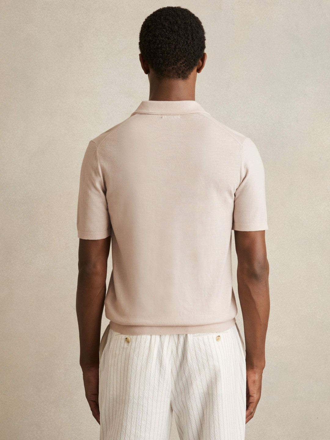 Merino Wool Open Collar Polo Shirt in Beige Men | Reiss