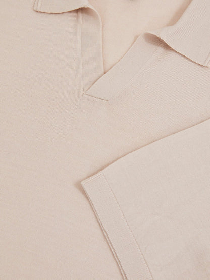 Merino Wool Open Collar Polo Shirt in Beige Men | Reiss