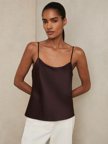 Silk Cami Top in Burgundy Women | Reiss