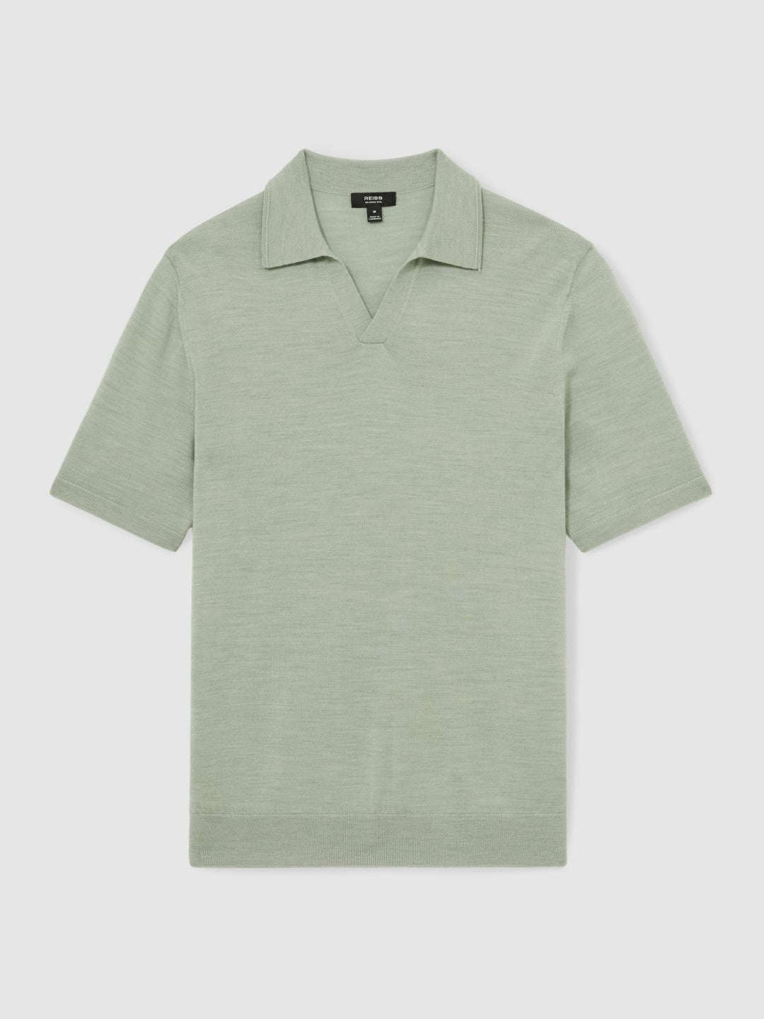 Merino Wool Open Collar Polo Shirt in Sage Green Melange Men | Reiss