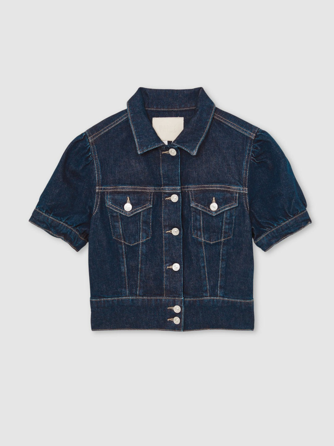 Paige Puff-Sleeve Short Denim Jacket in Emberlynn Blue Women | Reiss