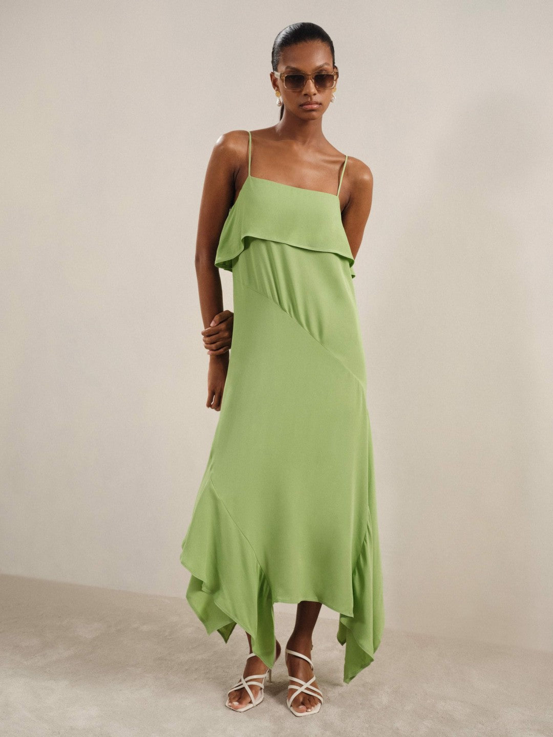 Ruffle-Detail Midi Dress in Green Women | Reiss