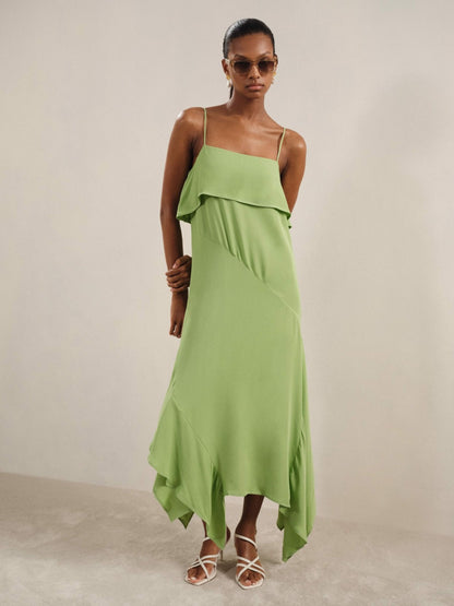 Ruffle-Detail Midi Dress in Green Women | Reiss