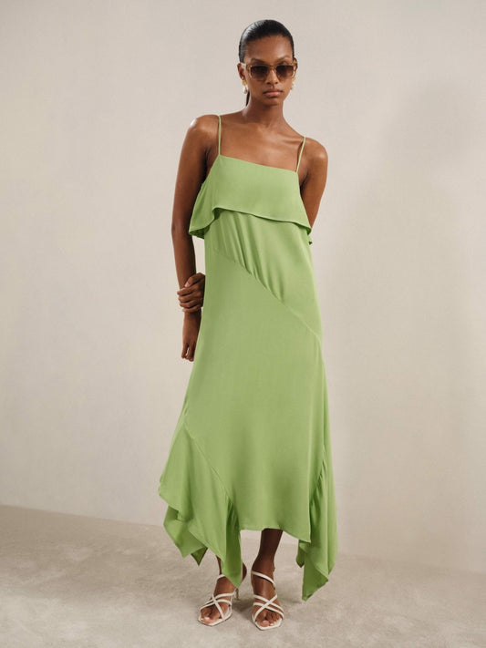 Ruffle-Detail Midi Dress in Green Women | Reiss