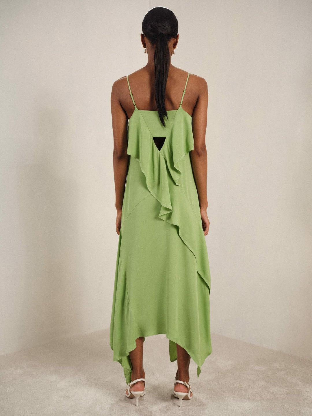 Ruffle-Detail Midi Dress in Green Women | Reiss