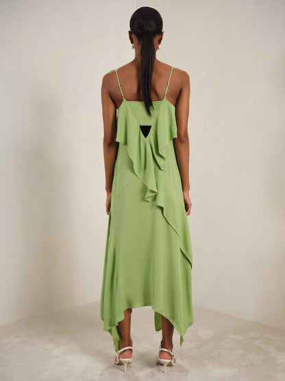 Ruffle-Detail Midi Dress in Green Women | Reiss