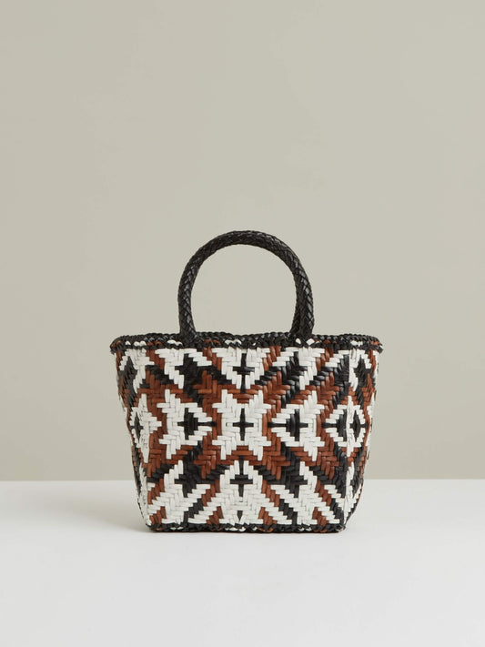 Small Leather Woven Tote Bag in Tan/White/Black Women | Reiss