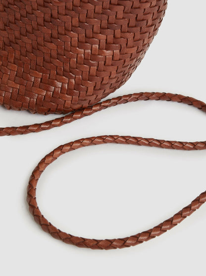 Leather Woven Mini Tote Bag in Tan Women | Reiss