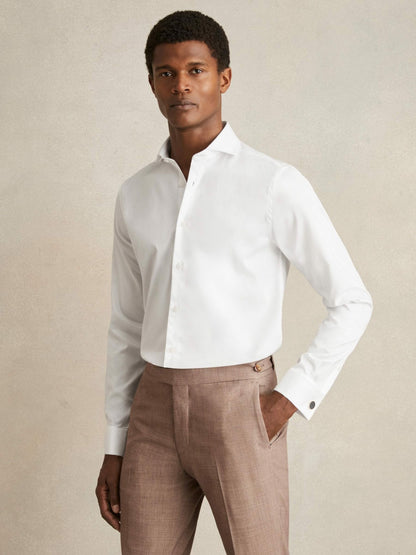 Double-Cuff Two-Fold Cotton Shirt in White Men | Reiss